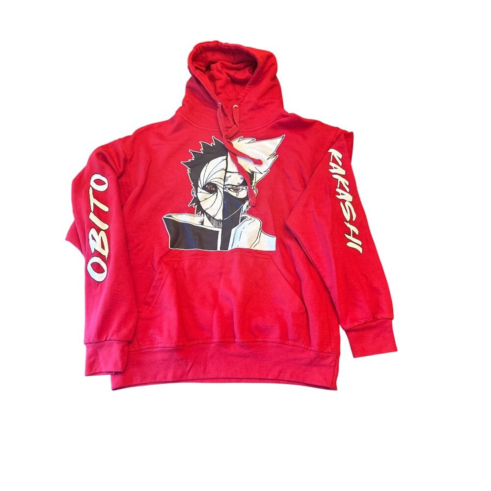 Naruto‎ Inspired Red Hoodie Kakashi & Obito Graphic Jon Lauren Apparel Med Anime